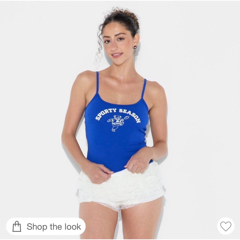 Sporty Season Graphic Cami Tank Top Womens Blue Excellent Varsity Bear Mascot